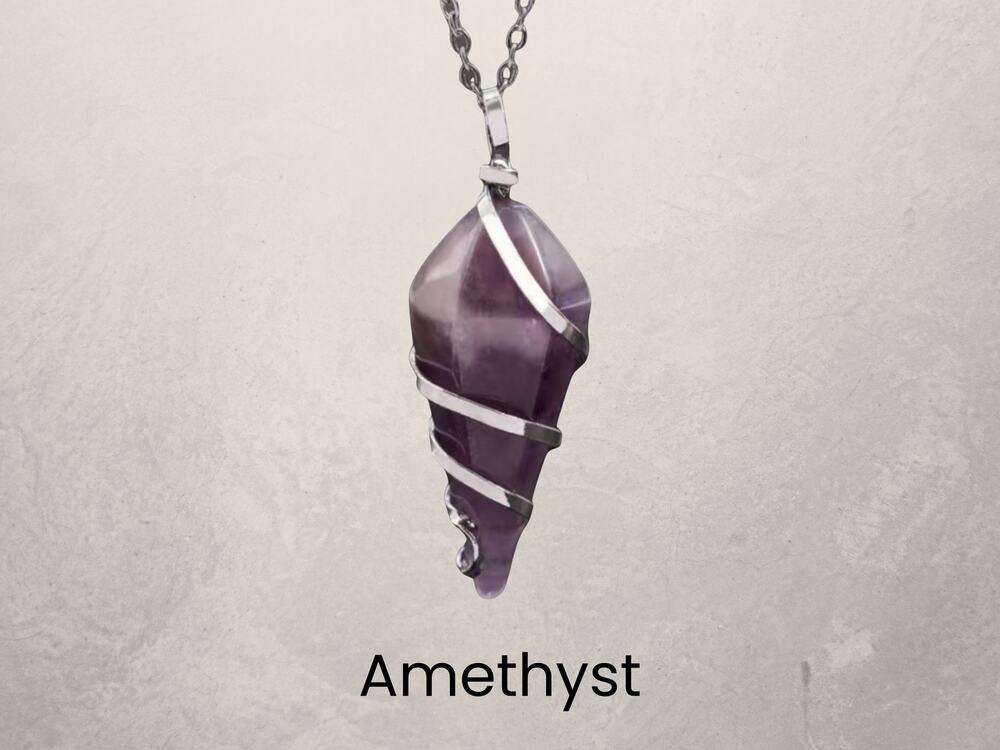 Amethyst Silver Wrapped Necklace Boho Fairycore Silver Chain